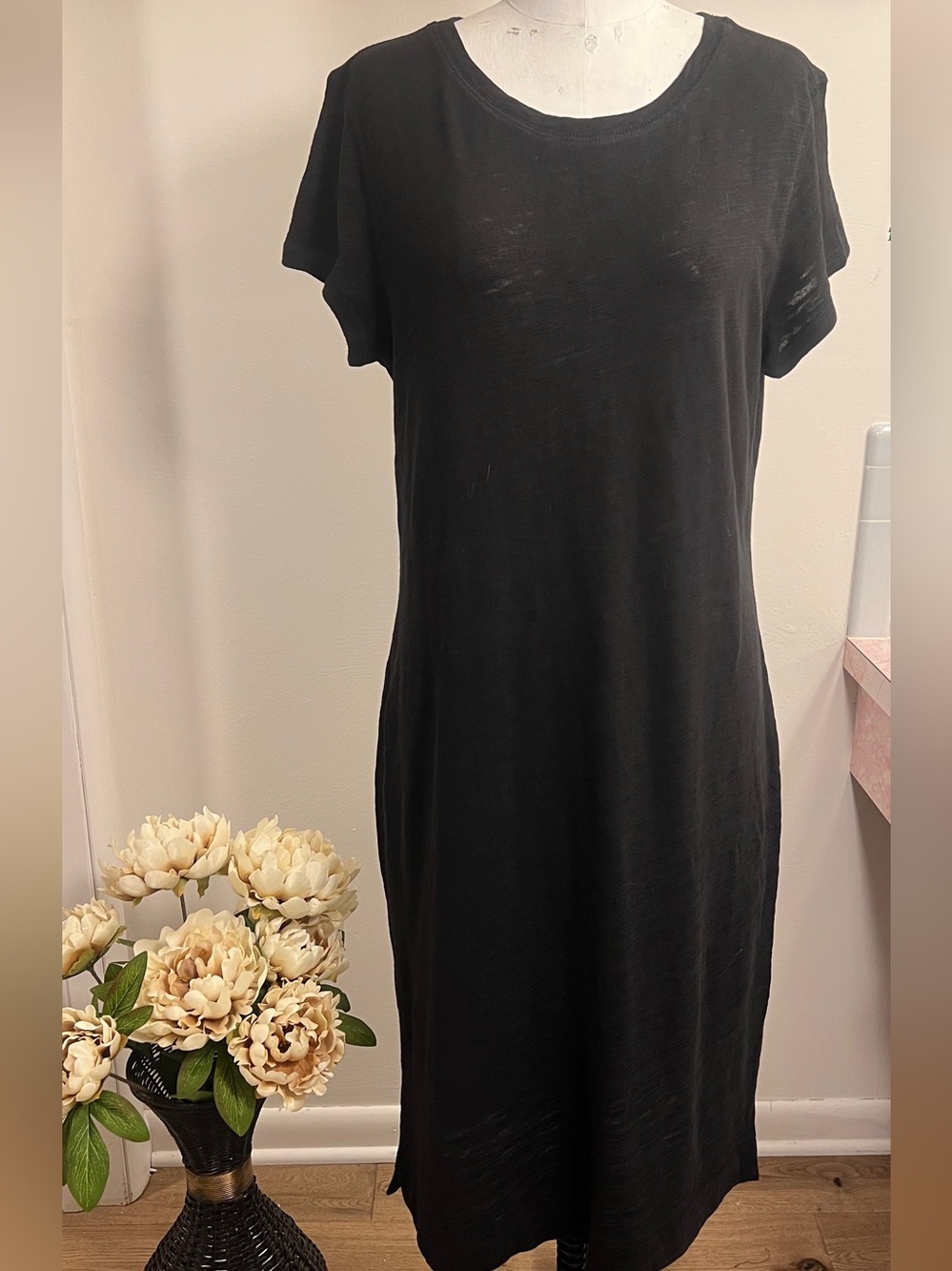 Peruvian Connection Black Midi T-Shirt Dress